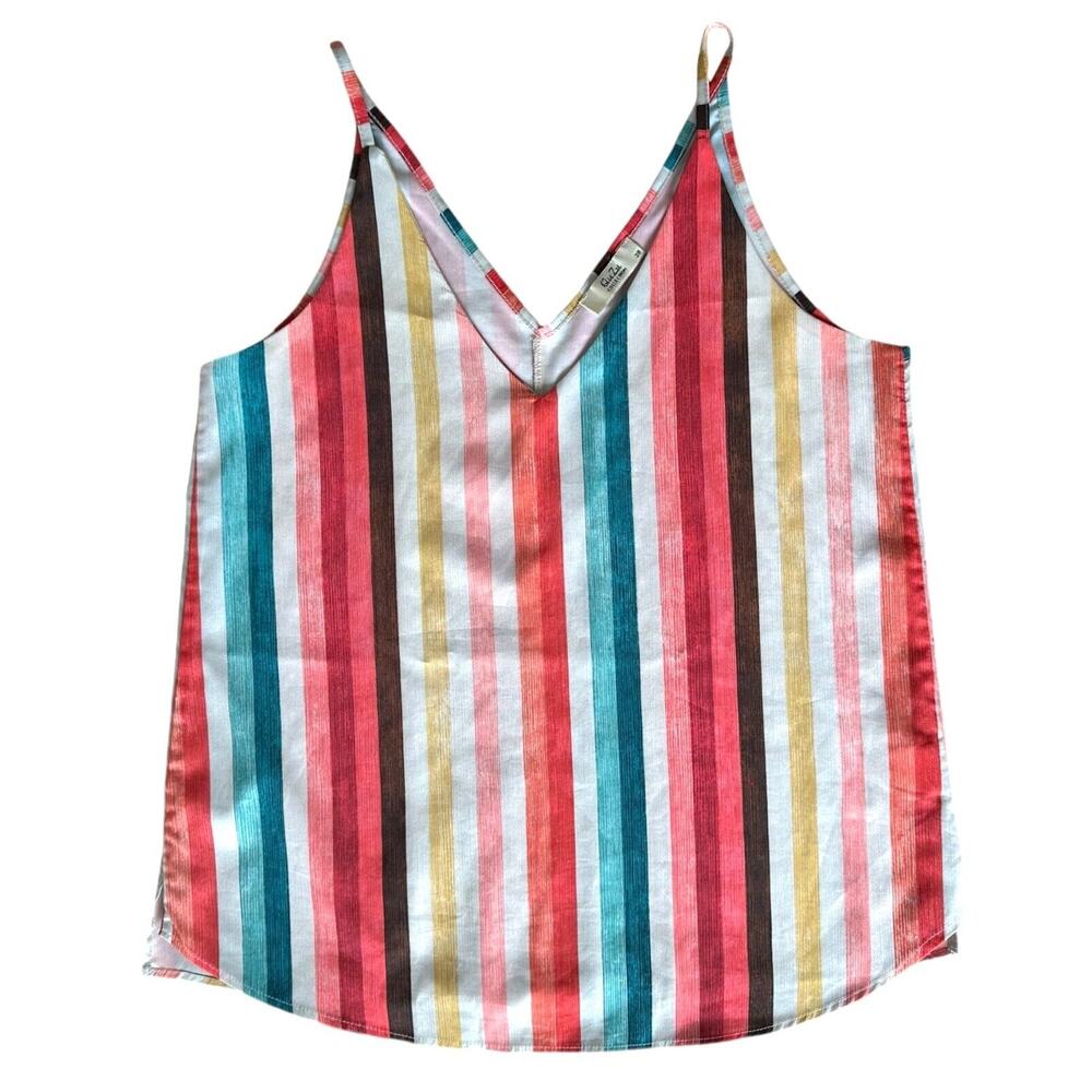 Quzu Women's Colorful Striped Tank Top Lightweight V-Neck Sleeveless Sz S Multi